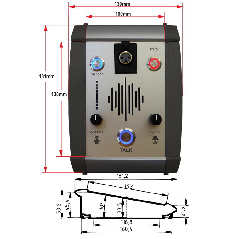 DESKTOP COUNTER CALL STATION  IC-1 DIMENSIONS